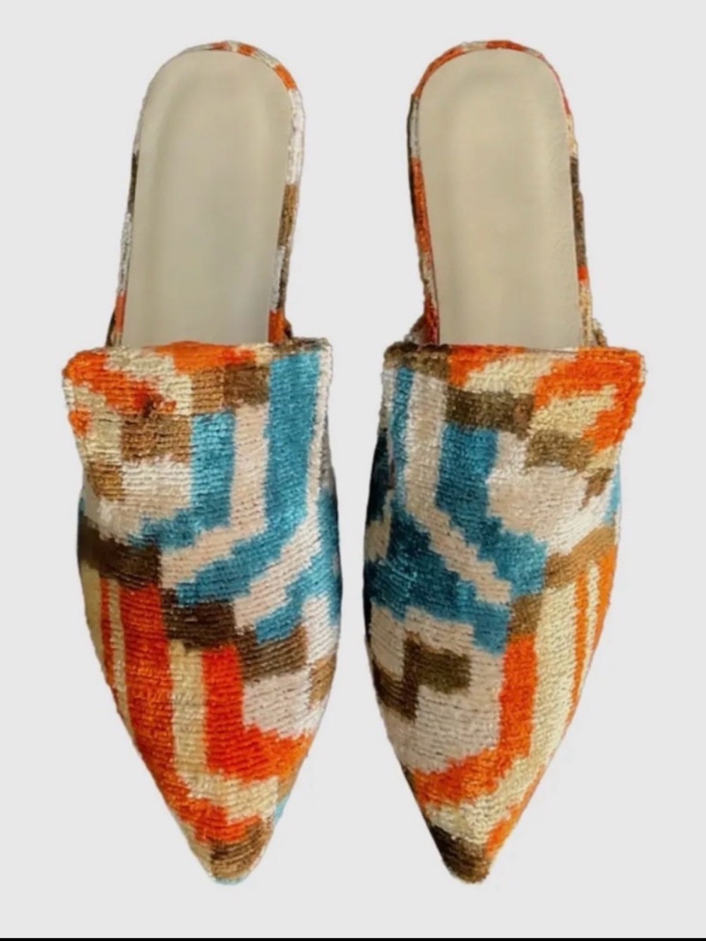 Silk Velvet Ikat Pointed Toe Slides – Size 8 – Made in Turkey (New) - Picture 3 of 3